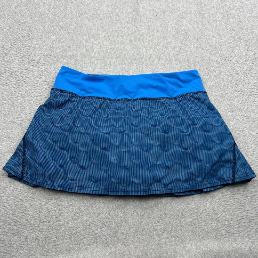 Lululemon Run Pace Setter Skirt Womens 6 Blue Check Athletic Tennis Skirt W8344R